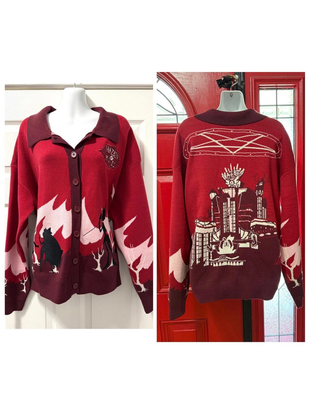 Boxlunch Hazbin Hotel Silhouettes Red Womens XL‎ Embroidered Cardigan Sweater
